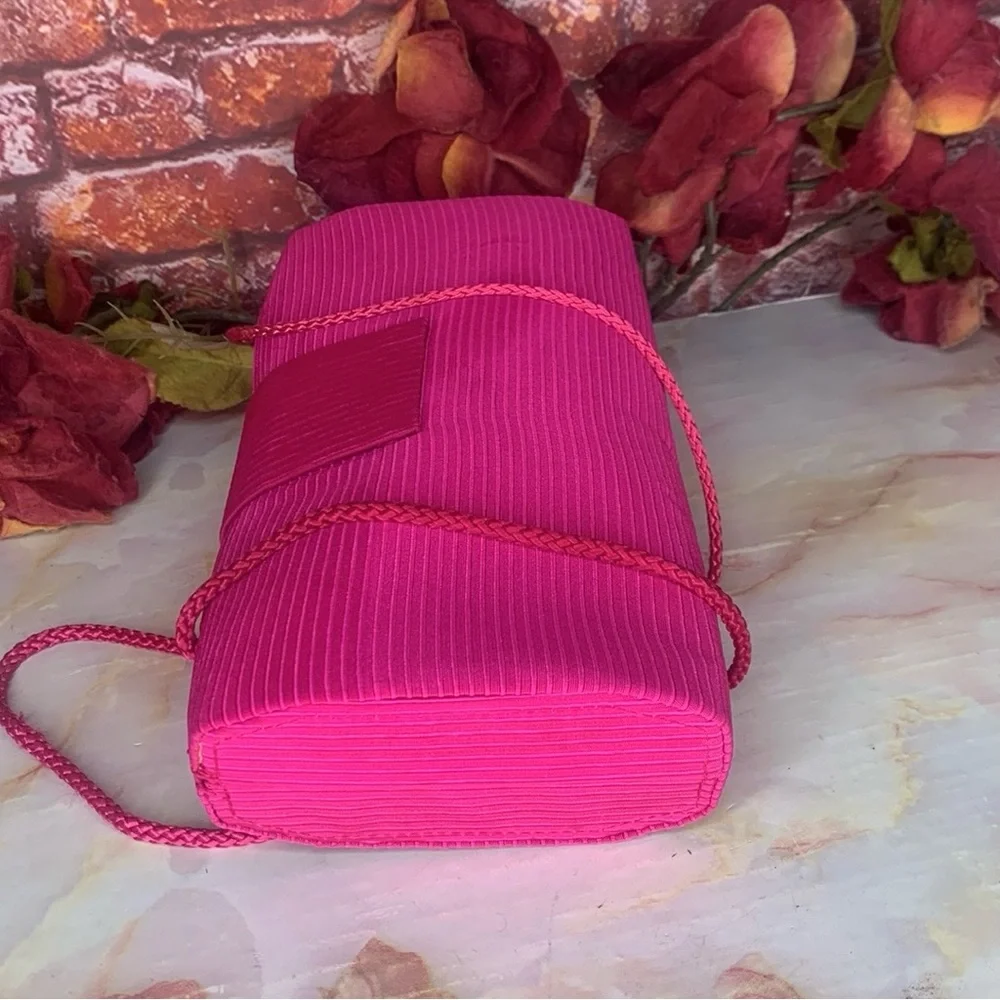 Hot Pink Ribbed Convertible Satin Clutch